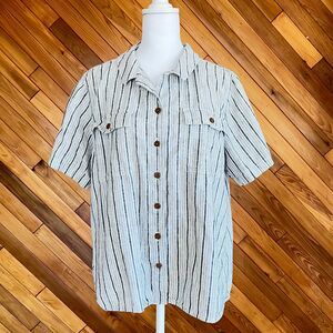 Duluth Trading Co. Striped Linen/Cotton Blend Camp Shirt